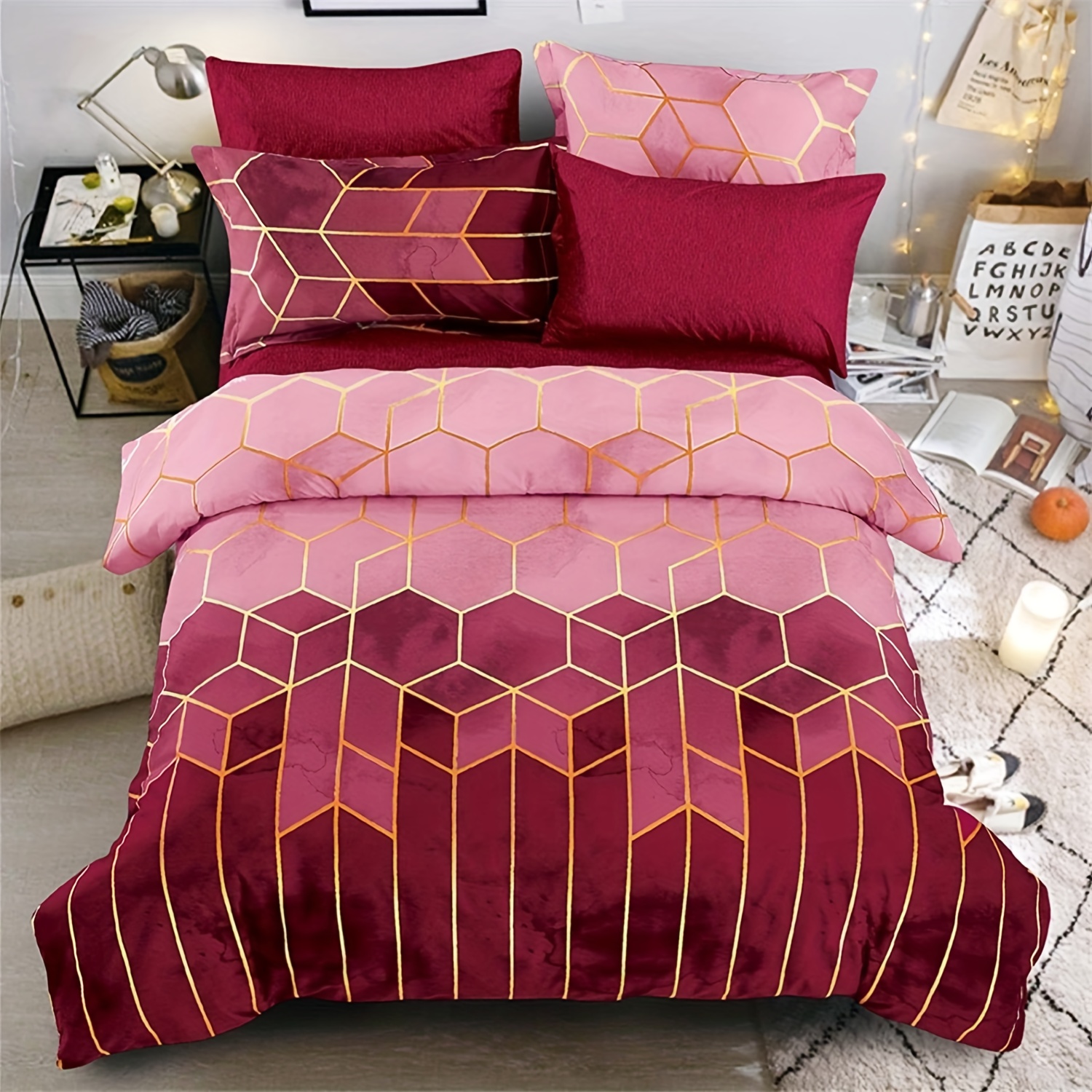 TEMU 3pcs Luxury Geometric Duvet Cover, 100% Breathable Polyester, High-definition Printing, For - Multiple Colors Available, (1 Quilt Cover + 2