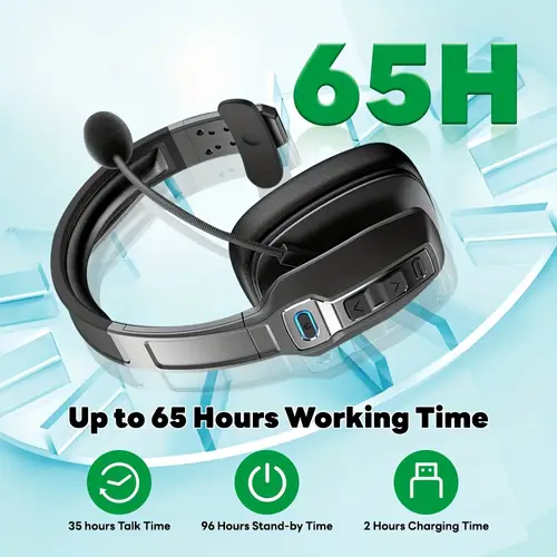 trucker wireless headset 65hrs long lasting v5 2 wireless headset with microphone ai noise canceling on ear pc headphone with mute for call center cell phones computer