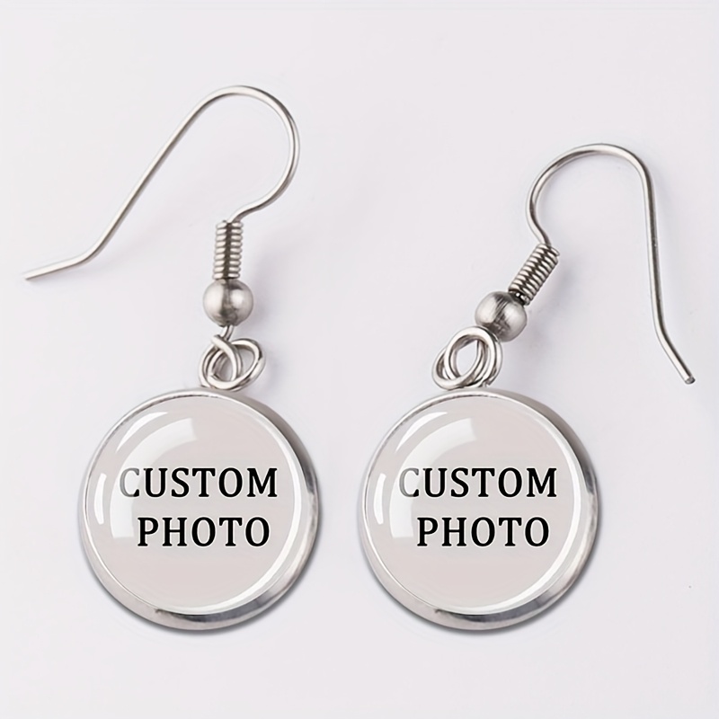 TEMU Custom Photo Synthetic Gemstone Glass Earrings - Personalized Photos, Family Photos, Pet Photos, Etc. - Ideal For Holiday Gifts And Wear