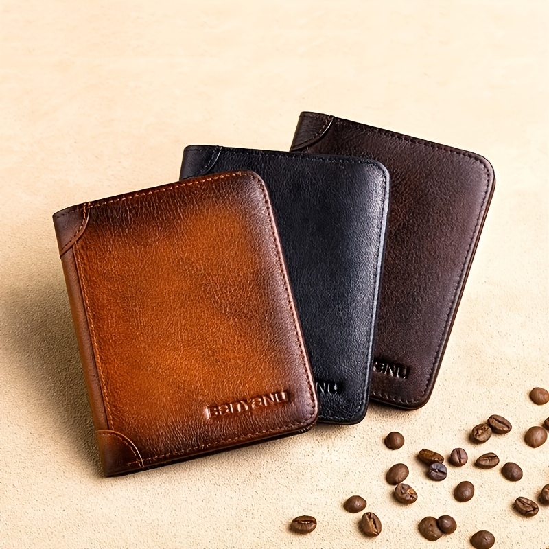 TEMU From: Anti-theft Brush Three-fold Genuine Leather Men's Wallet, Short Zipper Multi-functional Card Case Integrated Pure Cowhide, A Valentine's Day Gift For Him