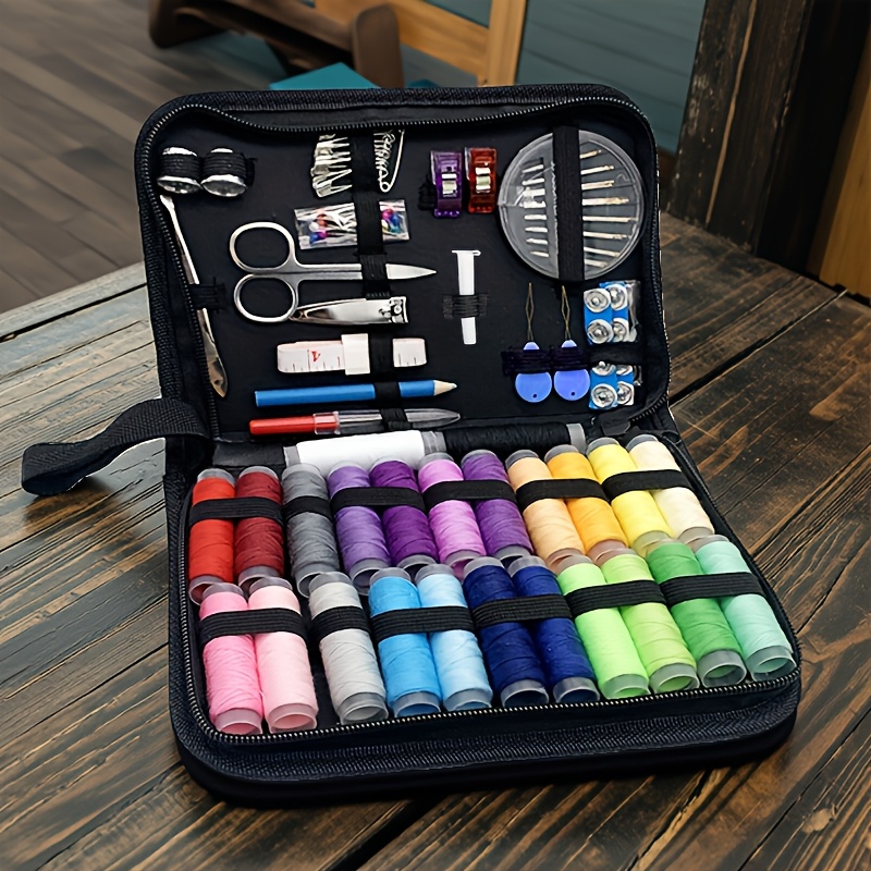 111 piece multi sewing kit with accessories 24   needles and thread for small repair sewing essential mini portable travel sewing kit for emergency  