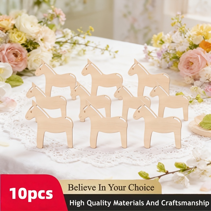 Image of 10pcs Wooden Horse Crafts, Versatile Rustic Farm Animal Decor For Birthday Party Home Shelf Display, Diy Pendant Making Supplies, Creative Gift For Festivals Family Gatherings Events, Holiday Present