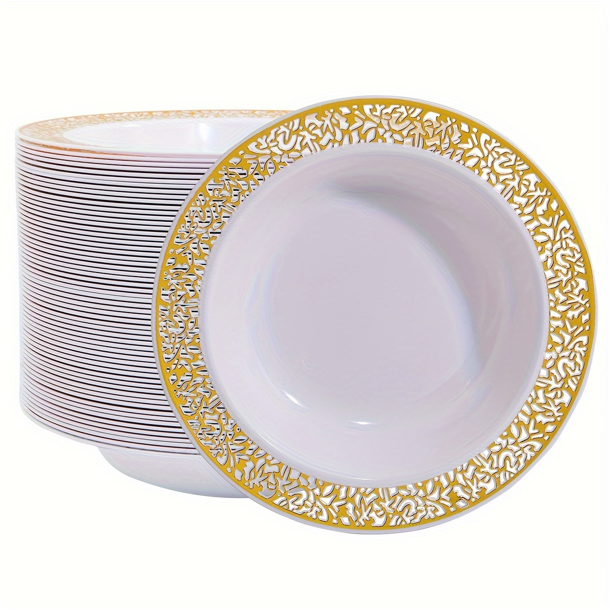 TEMU 60 Plastic Soup Bowls 12oz, Silvery Disposable Bowls, Lace Trim Dessert Salad Bowls For Wedding, Silvery Bowls Plastic For Party And Silvery Plastic Bowls Disposable