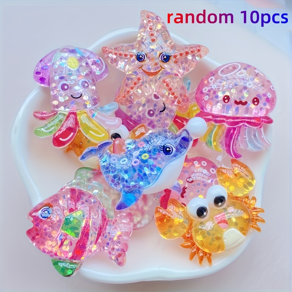 E-shop 10er-Packung Pailletten-Harz Cartoon Marine Tier Dekorative Perlen, Zufällig Gemischte Stile Geeignet für Handyhülle Wohnkultur, Büro, Hochzeit,