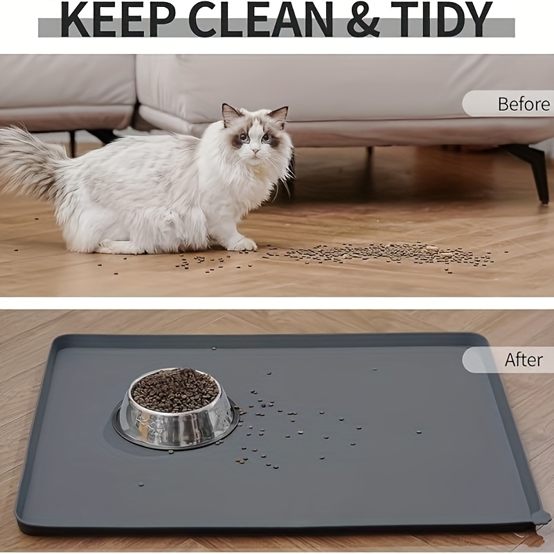 

1pc Waterproof Pet Feeding Mat With High Raised , Heavier And Thicker Cat And Dog Water Bowl Mat, Silicone Feeding Mat Without Bisphenol A, For Food And Water, Prevents Overflow