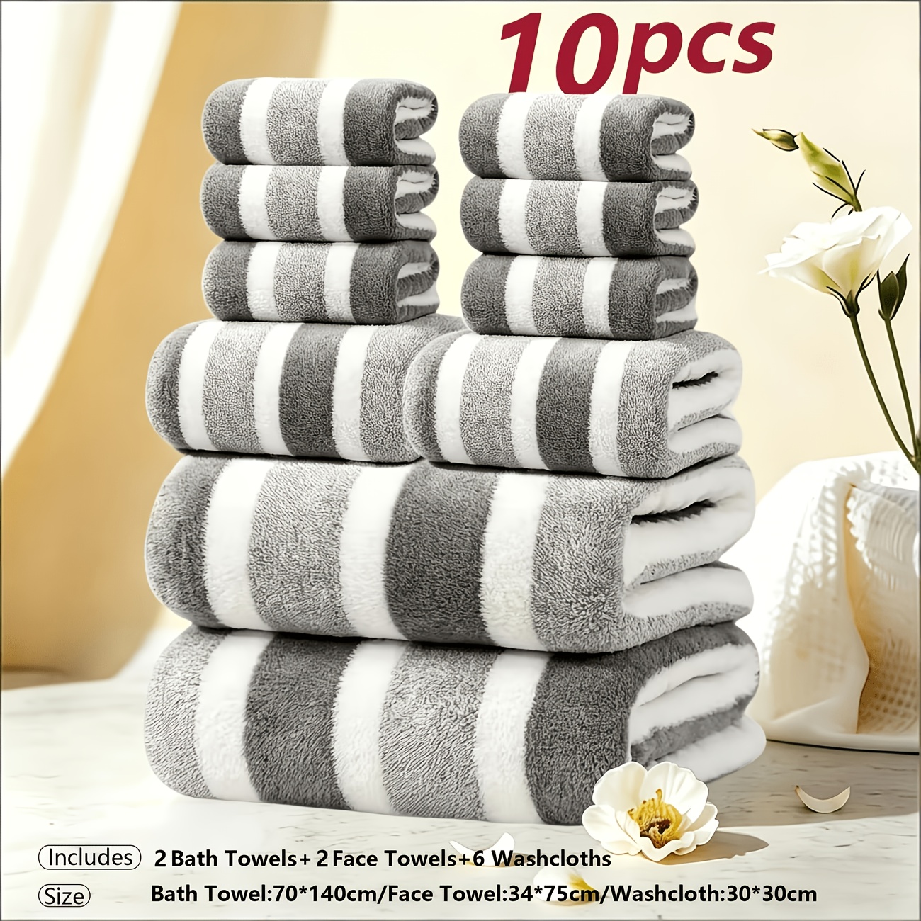 TEMU Ensemble de 10 serviettes de bain, non pelucheuses, très absorbantes et à séchage rapide | Serviette de plage en microfibre ultra-douce pour
