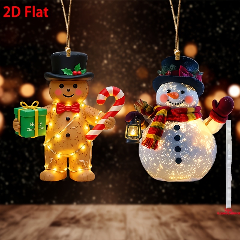 TEMU [2D Flat] Confezione Albero di Natale, e Pupazzo di Zucchero | Simpatici Personaggi Invernali, Autoilluminanti, Senza , Idea Regalo di Natale