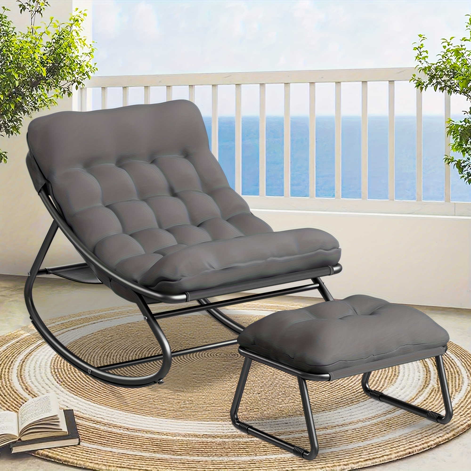 Oversized Rocking Chair with Cushion • Comfy Egg Glider Rocking Chairs Indoor with Footrest • Outdoor Patio Lounge Chair Rocker Chairs for Living Room Bedroom Balcony Porch