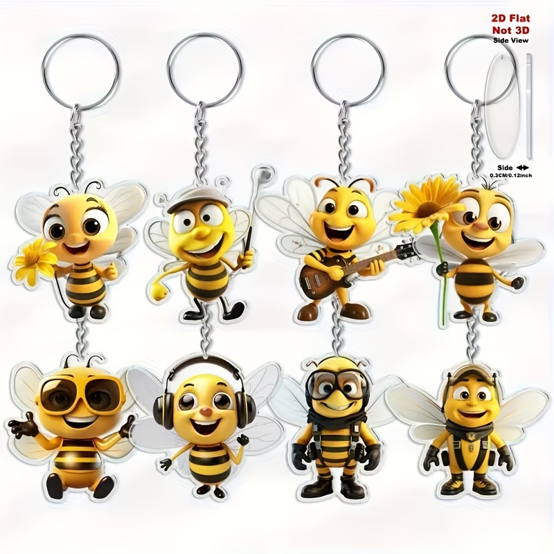 E-shop 2D Flat, 2D Flat - 2D Flat, 2D Flat - Geschenk für Sie/Ihn 8-16-teiliges Set 2D Flat Niedlicher Cartoon Bienen-Schlüsselanhänger - Mit