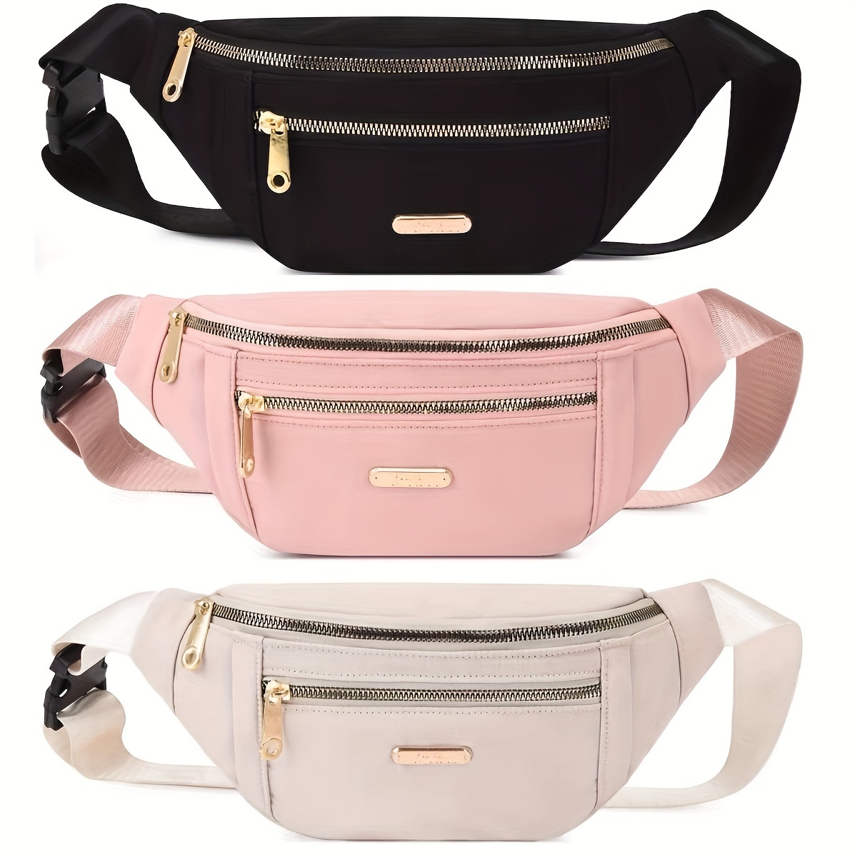 Image of 3pcs Women’s Lightweight Nylon Belt Bags - Adjustable Strap, Zipper Closure, Large Capacity Waist Packs For Running, Hiking & Travel - Pink/green/blue, Hiking Accessories
