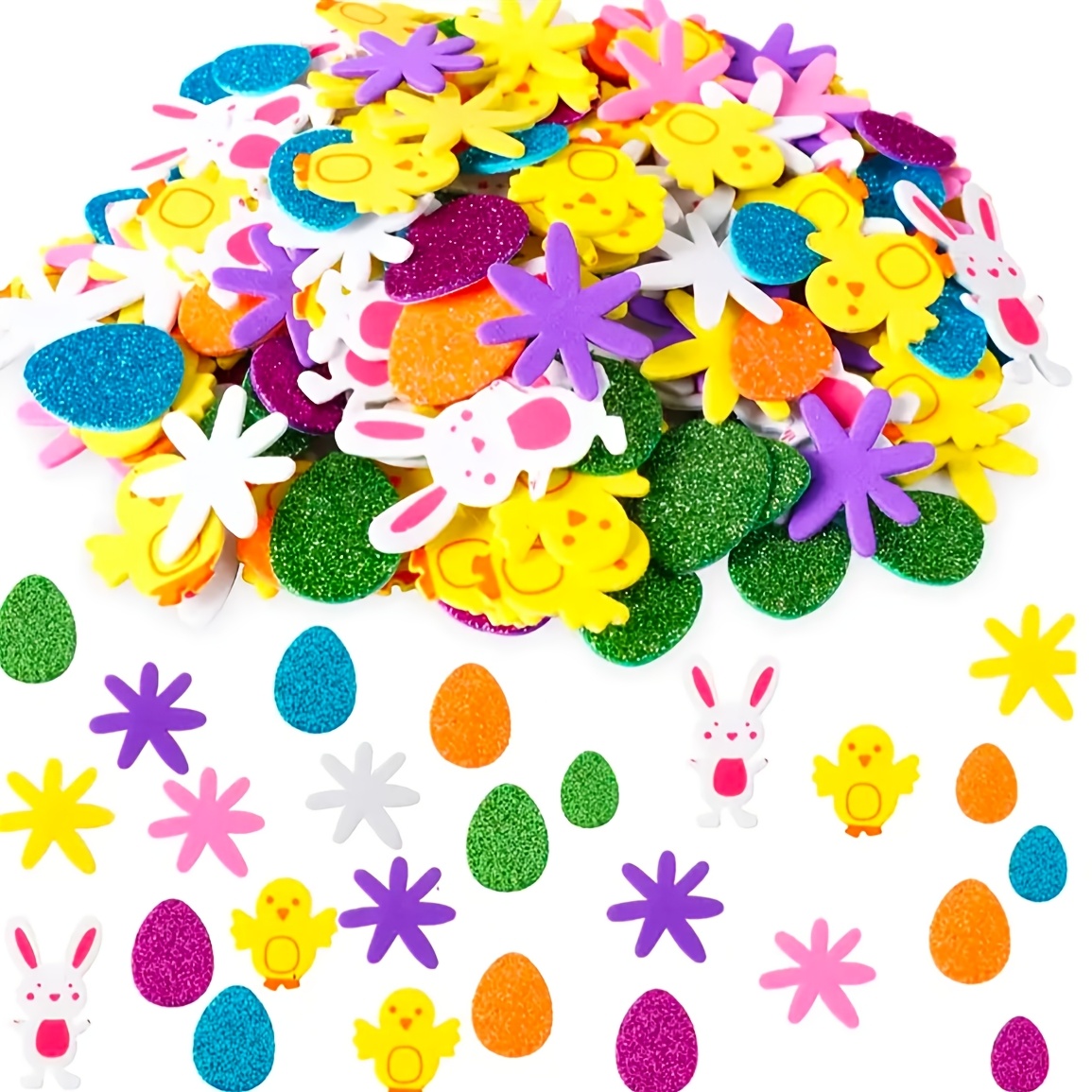 

100pcs Easter Foam Stickers Animal Shape Self Adhesive Easter Stickers Glitter Egg Stickers For Party Crafts Home Decoration