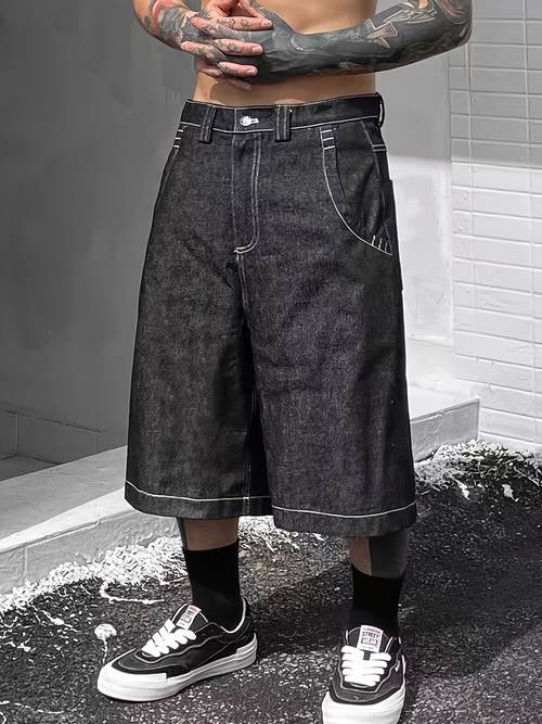 pantalones cortos vaqueros holgados la para hombre, con estampados bordados,
