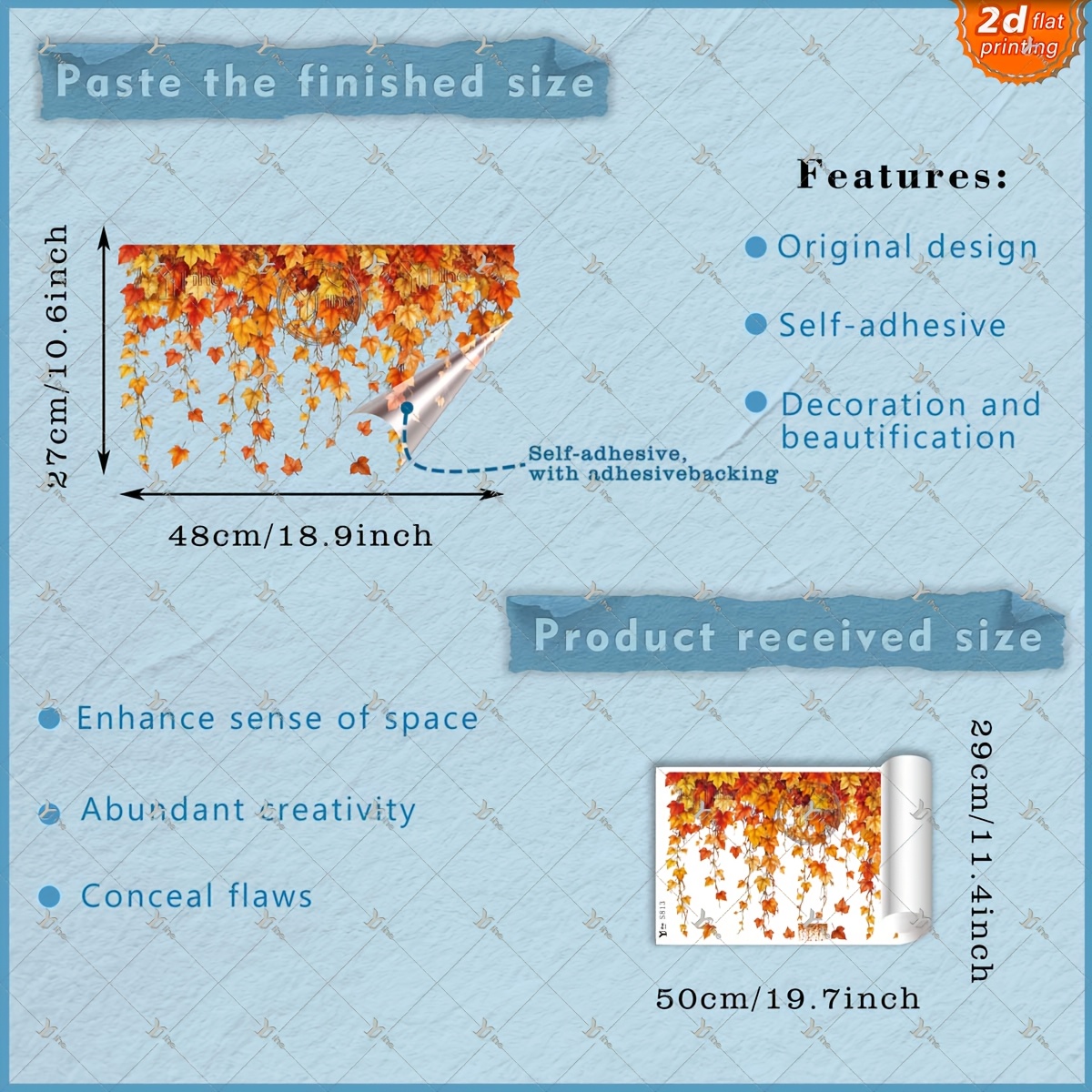 TEMU 2d Flat, 1pc 2d Flat Printed Autumn Atmosphere Hanging Maple Leaf Vine 30*50cm Window Clings Diy Self-adhesive Removable Double-sided Pvc Decor