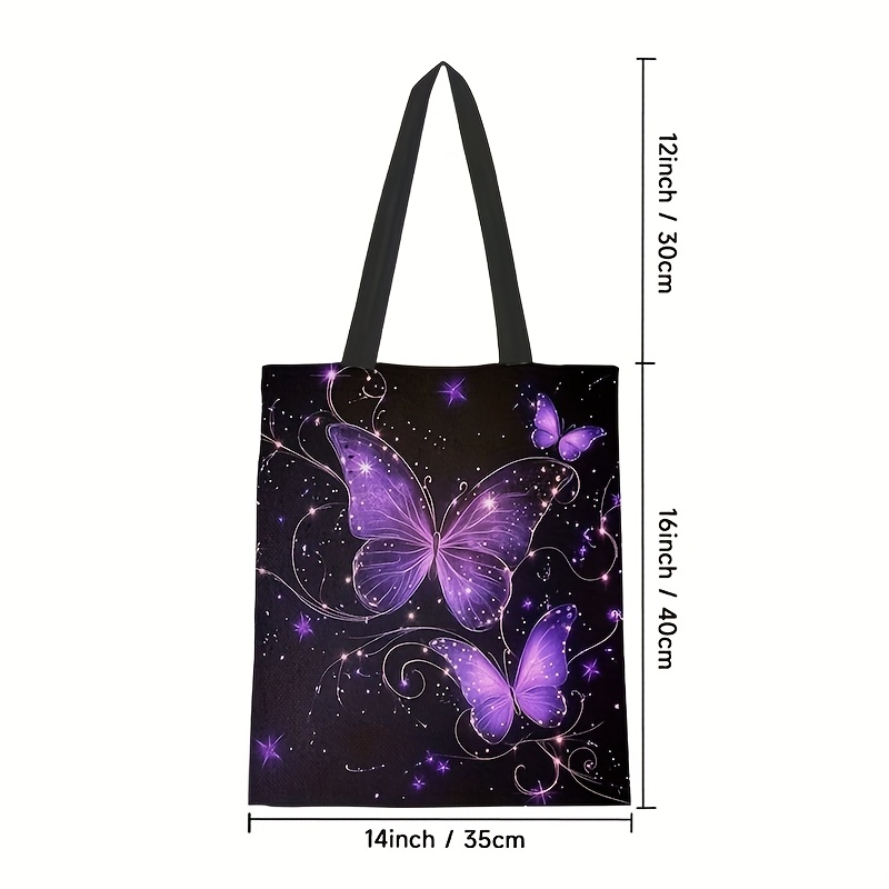 TEMU A Purple Print Handbag, Casual Tote Bag, Made Of Stylish Material, Suitable For Work, School, Shopping, And Carrying