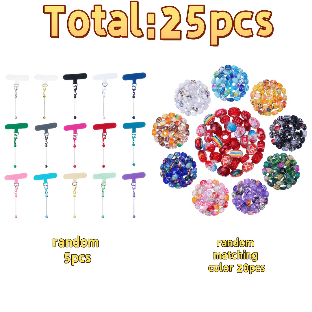 TEMU 25pcs Beaded Style Keychain Set, Keychains And Random Color Beads With Phone Clip, Suitable For Making Phone Case Beaded Keychains, Sturdy And