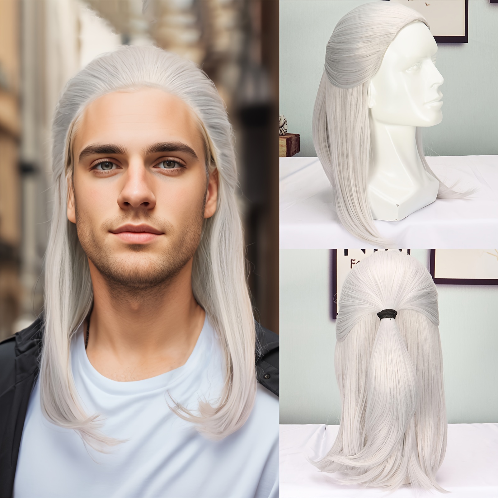 

Men's Silver Grey Wig, High Temperature Fiber, 150% Density Rose Net Cap, Versatile Style For All - 80's Inspired Straight/curly Rocker Costume Wig For Parties And Cosplay