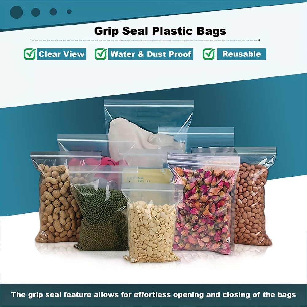 

100pcs Reusable Grip Seal Plastic Bags - Clear, Dust Proof, And Water Resistant - Suitable For Jewelry, Small Items, And Food Storage - Various Sizes Available