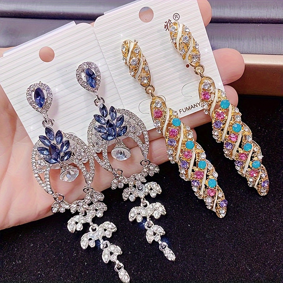 10 pairs pack retro colorful gemstone inlaid copper material womens earrings elegant and luxurious mixed style multi piece set earrings party wedding   jewelry random delivery opp bag packaging details 7