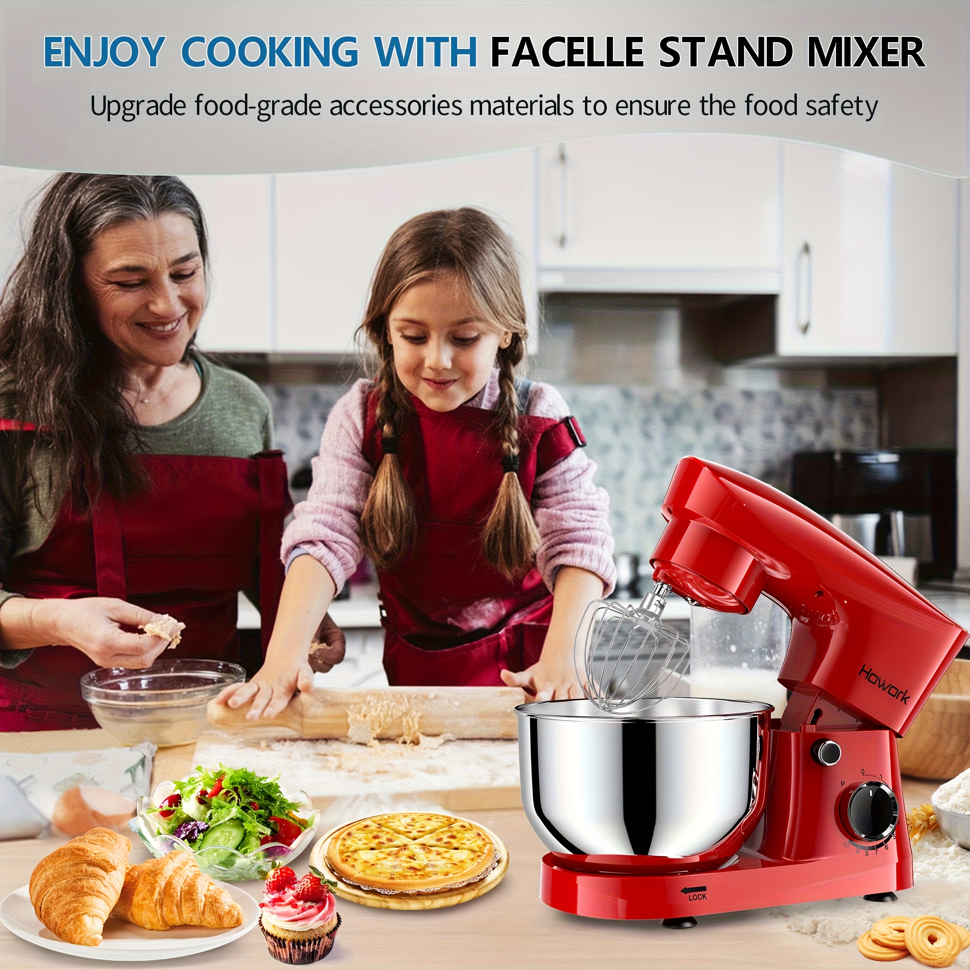 HOWORK 10-Speed 5L Electric Stand Mixer with Attachments