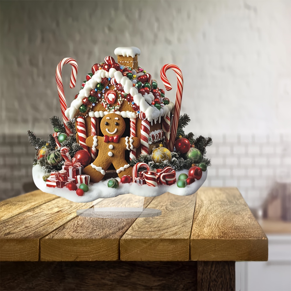 

Boho Style Acrylic Gingerbread Castle Christmas Figurine, 9.8" X 11.42" - Cartoon Theme Desk Decor For Various Room Types, Ideal Holiday Gift For Family, Friends, Without Electricity