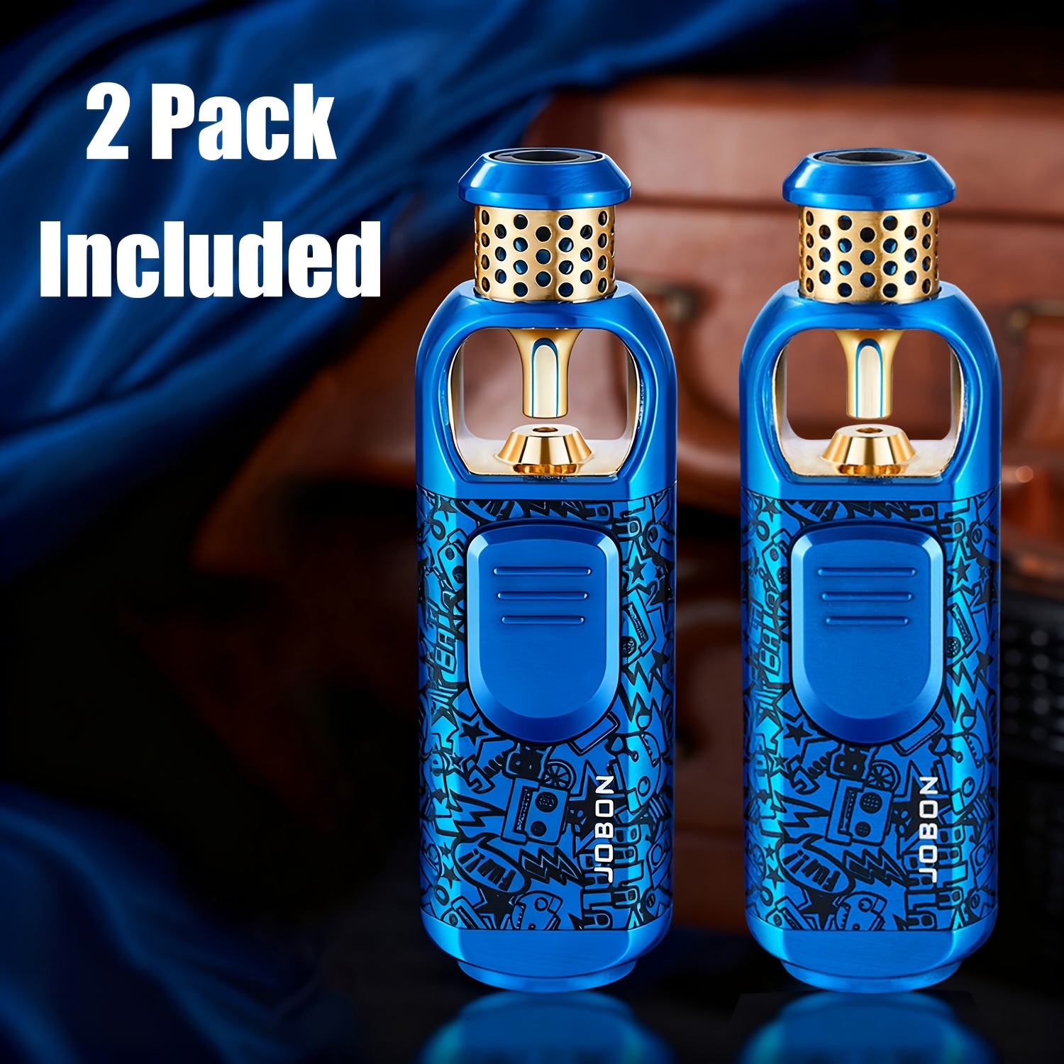 TEMU 2-pack (no Fuel Included) Alloy Windproof Refillable Fuel Jet Adjustable Blue Flame Lighter, Luxury Polished Graffiti Style For , Kitchen,