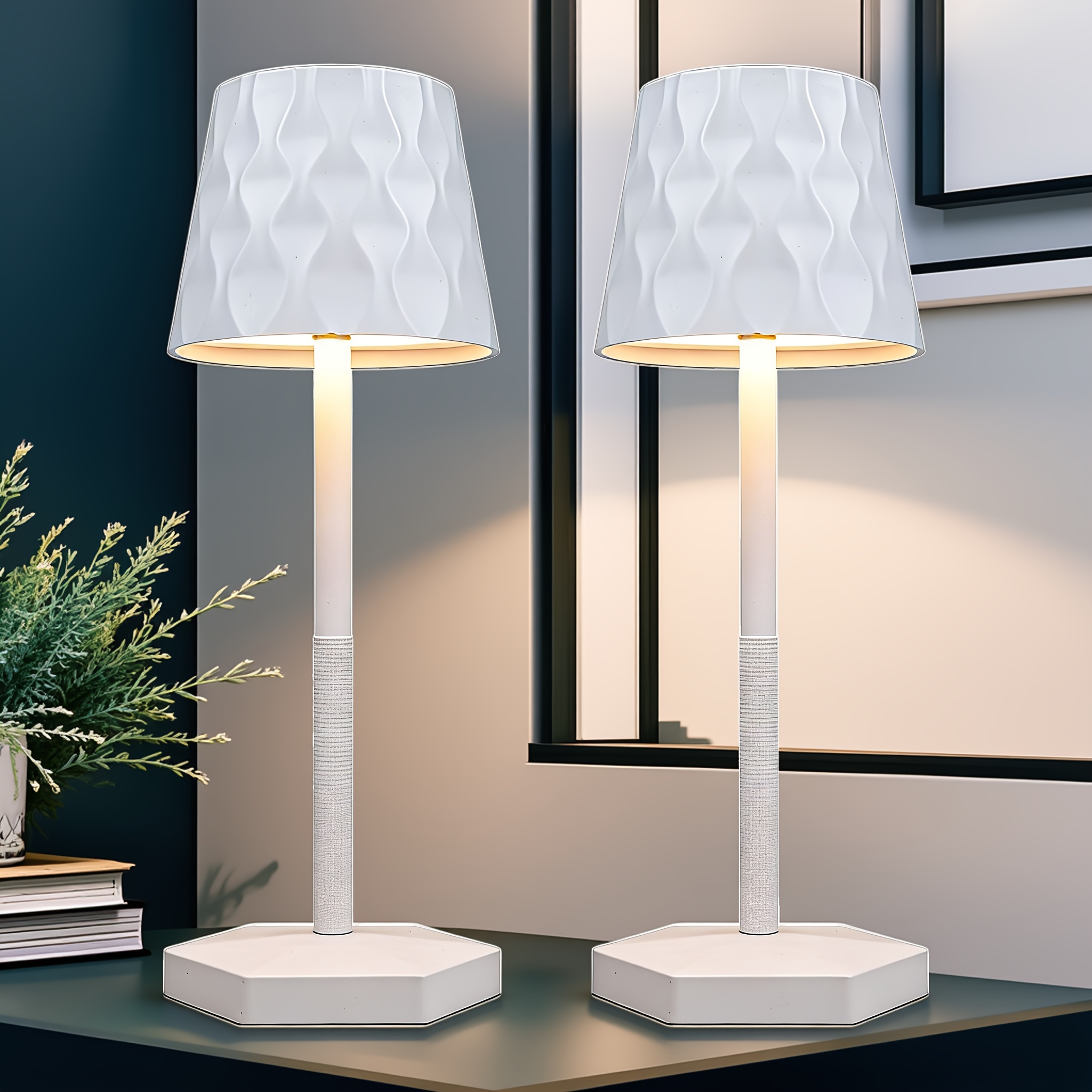 2pcs Modern Minimalist Wave Pattern High Pole Table Lamp, USB Charging