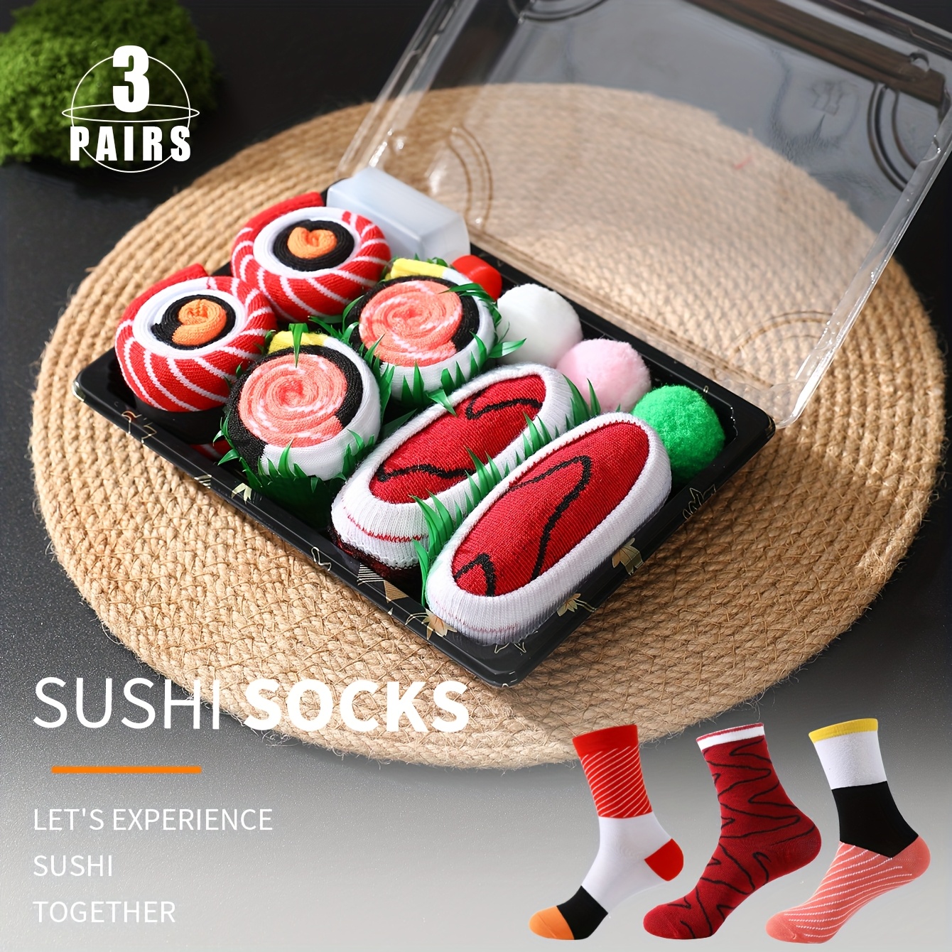 TEMU 3 Pairs Of Mid-tube Spring And Summer New Styles For Men And Women, And Interesting Sushi Creative Patterns, Ideal Gifts For Birthday