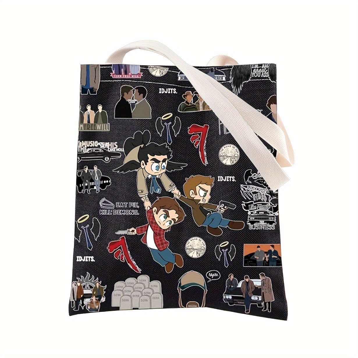 1pc Winchester Brothers Dean & Sam & John Fans Gift IDJITS Dean & Sam Women'S Tote Bag, Classic Canvas Bags, Fashion Shoulder Bags, Casual Student Bags, Grocery Bag, Christmas Halloween Thanksgiving Teachers Day Party Best Holiday Gifts - No-closure,