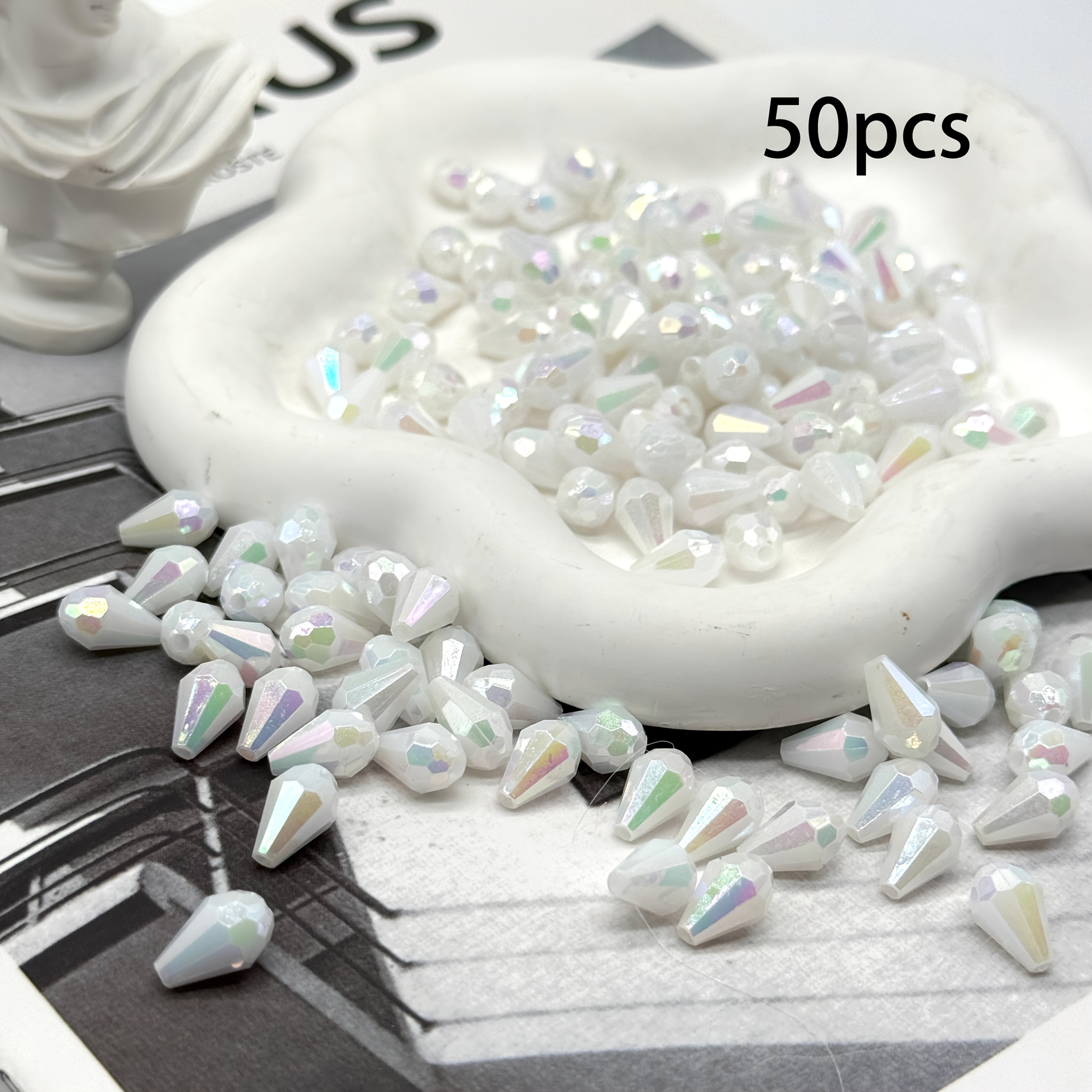 TEMU 8Mm X 12Mm/0.31Inch X 0.472Inch 50pcs Color Corte Superficie de Agua Acrílico Cristal Cuenta Suelta Accesorio Colgante Perforado de Perlas