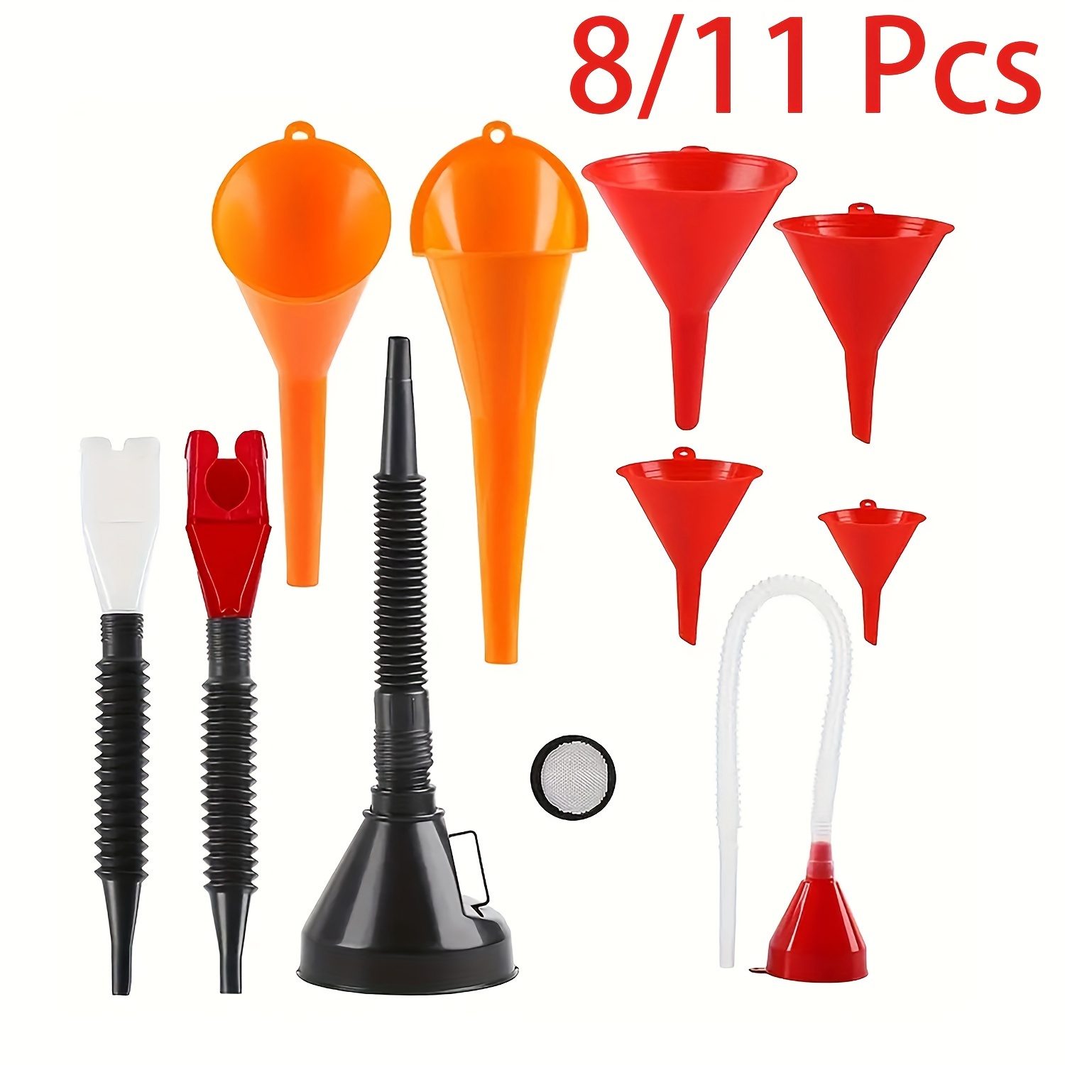 

8pcs/11pcs Set Car Funnel, Plastic Long Funnel, Spring Funnel, Flexible Right Angle Funnel, Wide Mouth Fuel Funnel, Plastic Funnel For Filling Coolant/gasoline/water/engine Oil