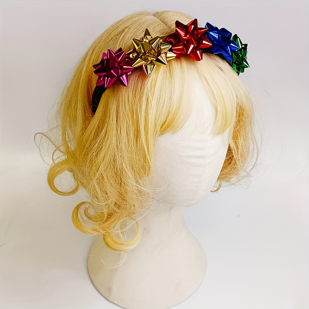 TEMU 1pc Christmas Flower Fabric Headband In Red, Green, Golden, Blue, And Rose Red For Christmas, New Year's, Halloween, Cosplay, Party, And Ball