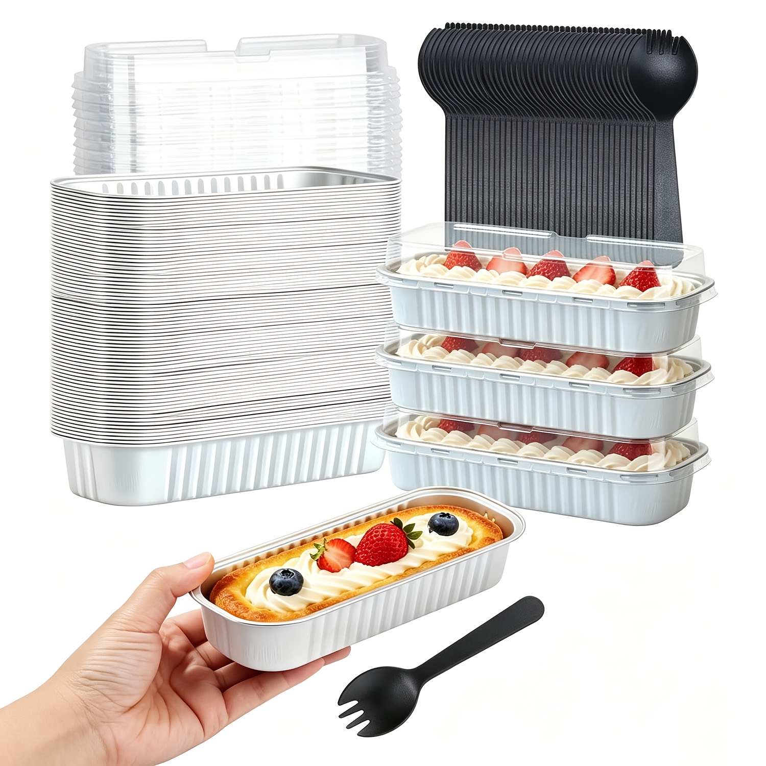 TEMU 70pcs, , 30 Lids, 10 Spoons. Upgraded Thickened Disposable Aluminum Foil Durian Boxes, 6.5in×2.5in×1.9in Small Food Storage Containers. Suitable