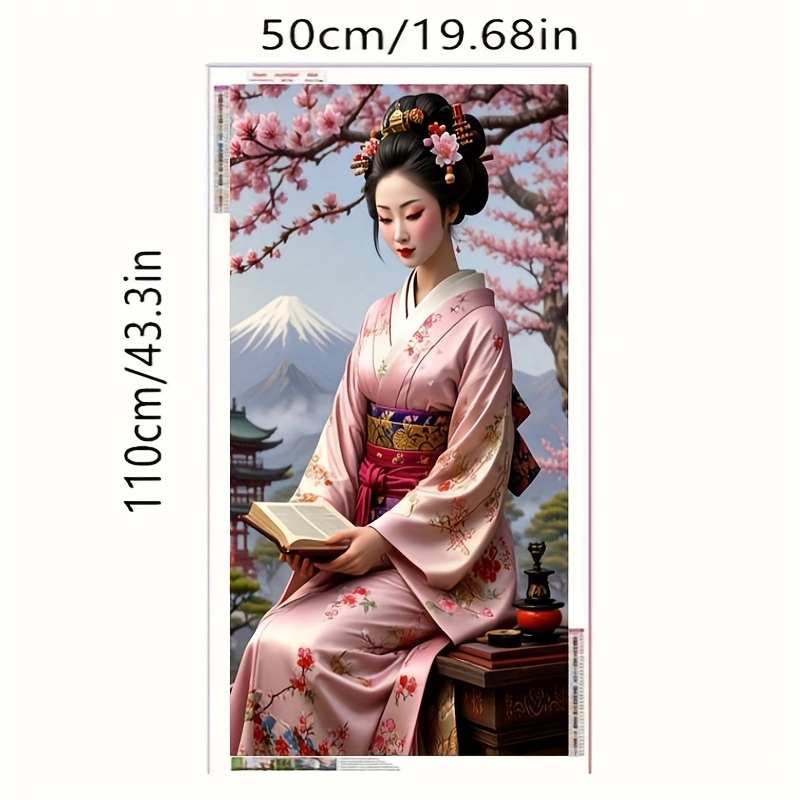 

Kit de peinture en diamant rond 5D DIY | Femme japonaise en kimono sous | Mosaïque de broderie acrylique complète | Décoration d'art pour | Thème personnes | 50x110cm