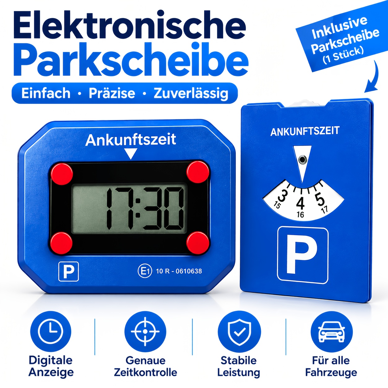 TEMU Dual-screen Parking Timer With Digital Display, 1-pack Square Electronic Dual-screen Parking Disc + 1-pack Paper Parking Timer, Equipped With