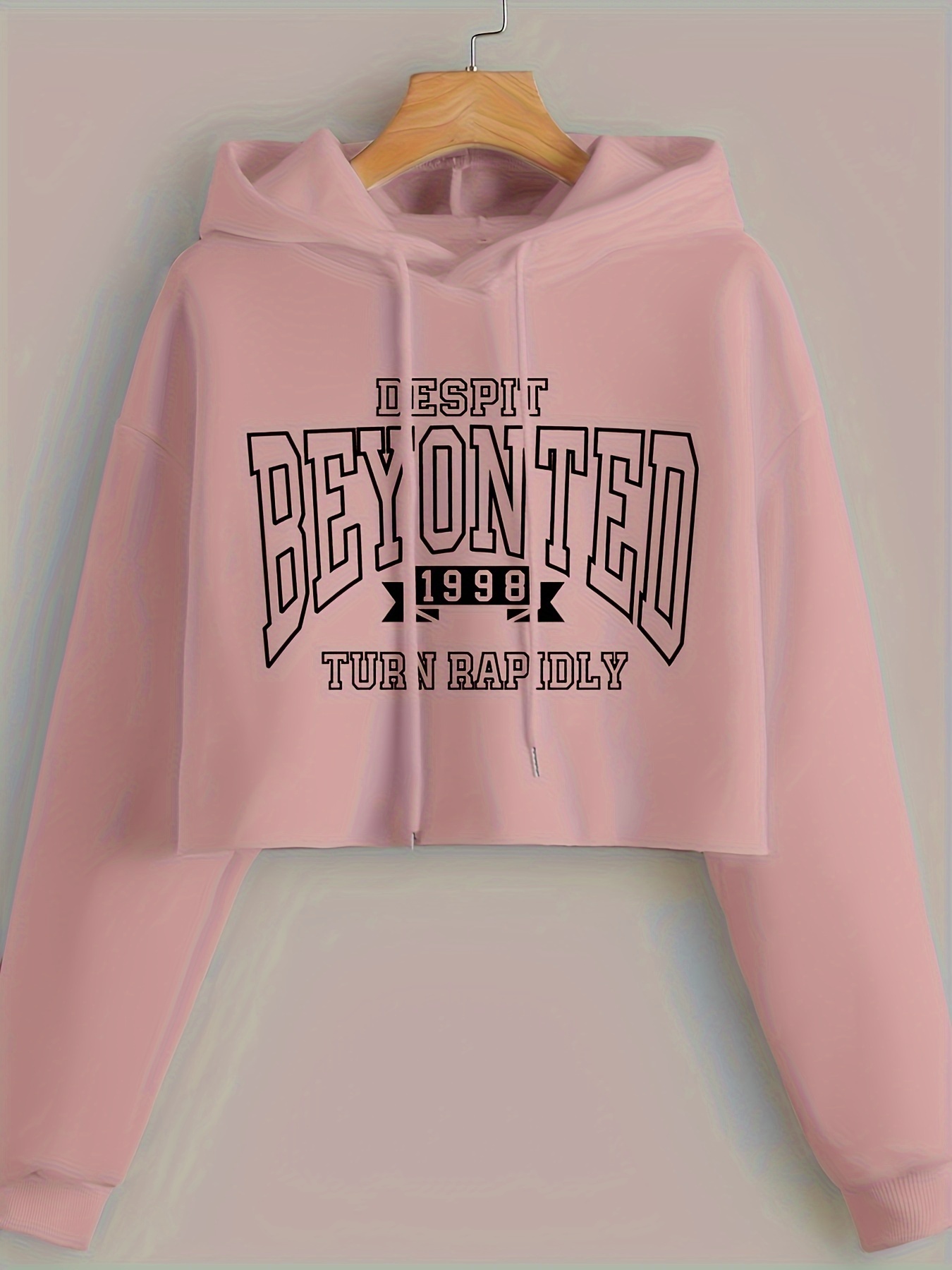 Letter Print Cropped Hoodie Casual Long Sleeve Drawstring Temu United