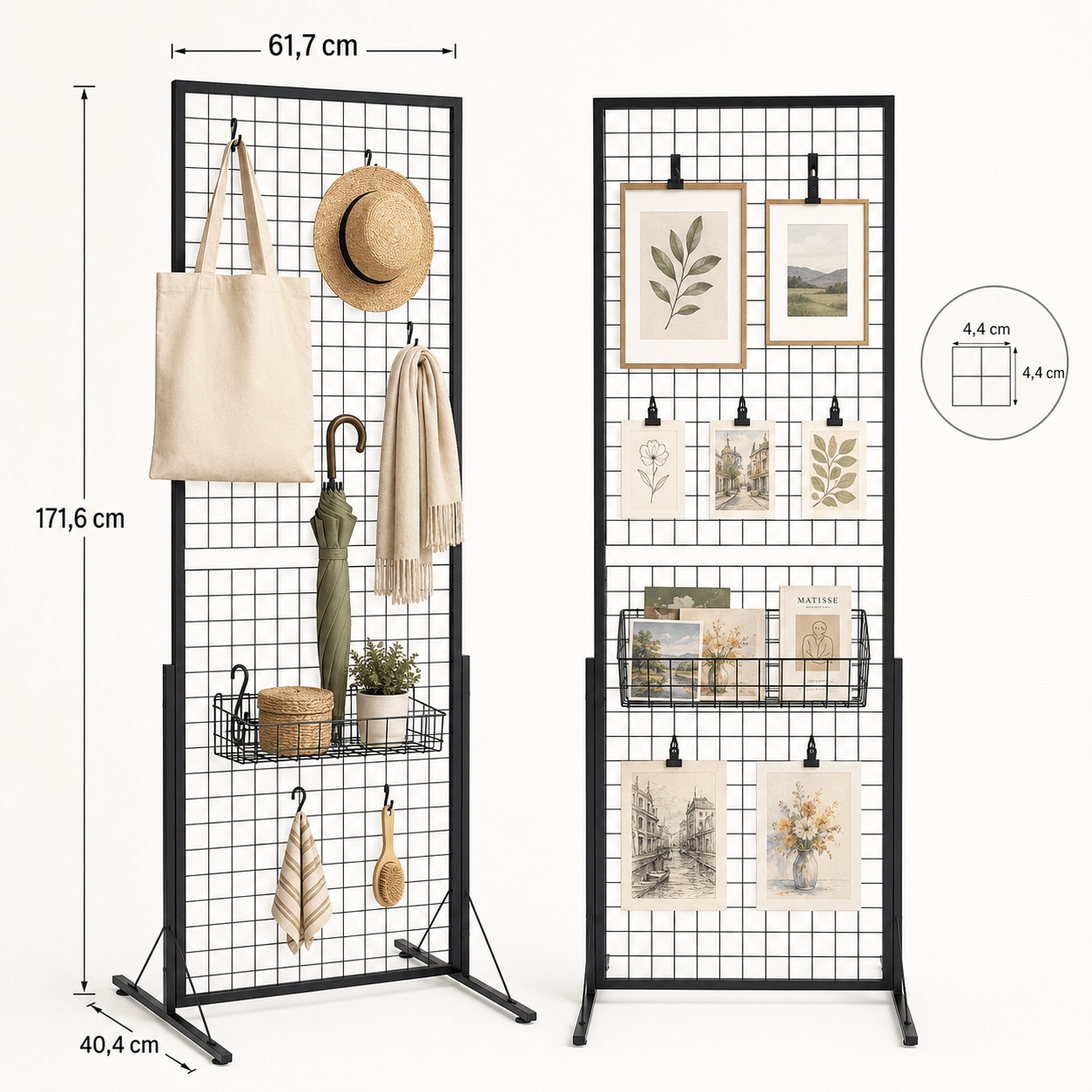 Freestanding Wire Grid Panel Tower 2-pack, Retail Display Stand With Hooks And Metal Clips, Grid Wall Rack For Shop Display, Artwork, Additions, And Home Organization