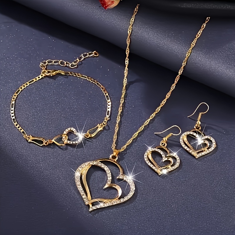 

3pcs Stylish And Chic Jewelry Set With Sparkling Heart-shaped Design For Valentine's Day, Perfect As A Surprise Gift For Your Girlfriend