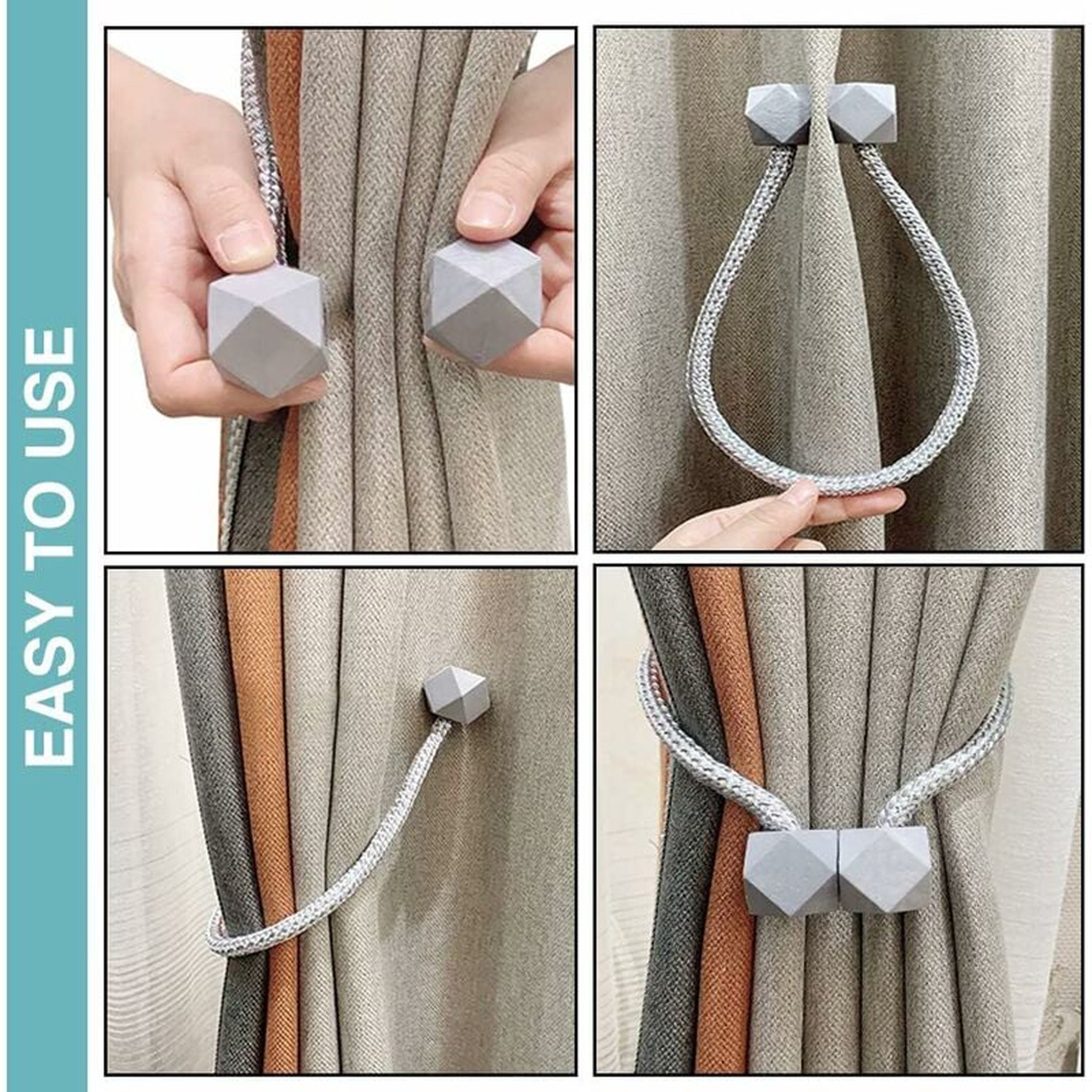 set of 4   magnetic curtain tiebacks with strong magnet and thick   elegant cube shape holdbacks for bedroom living room kitchen   plastic home decor accessory details 5