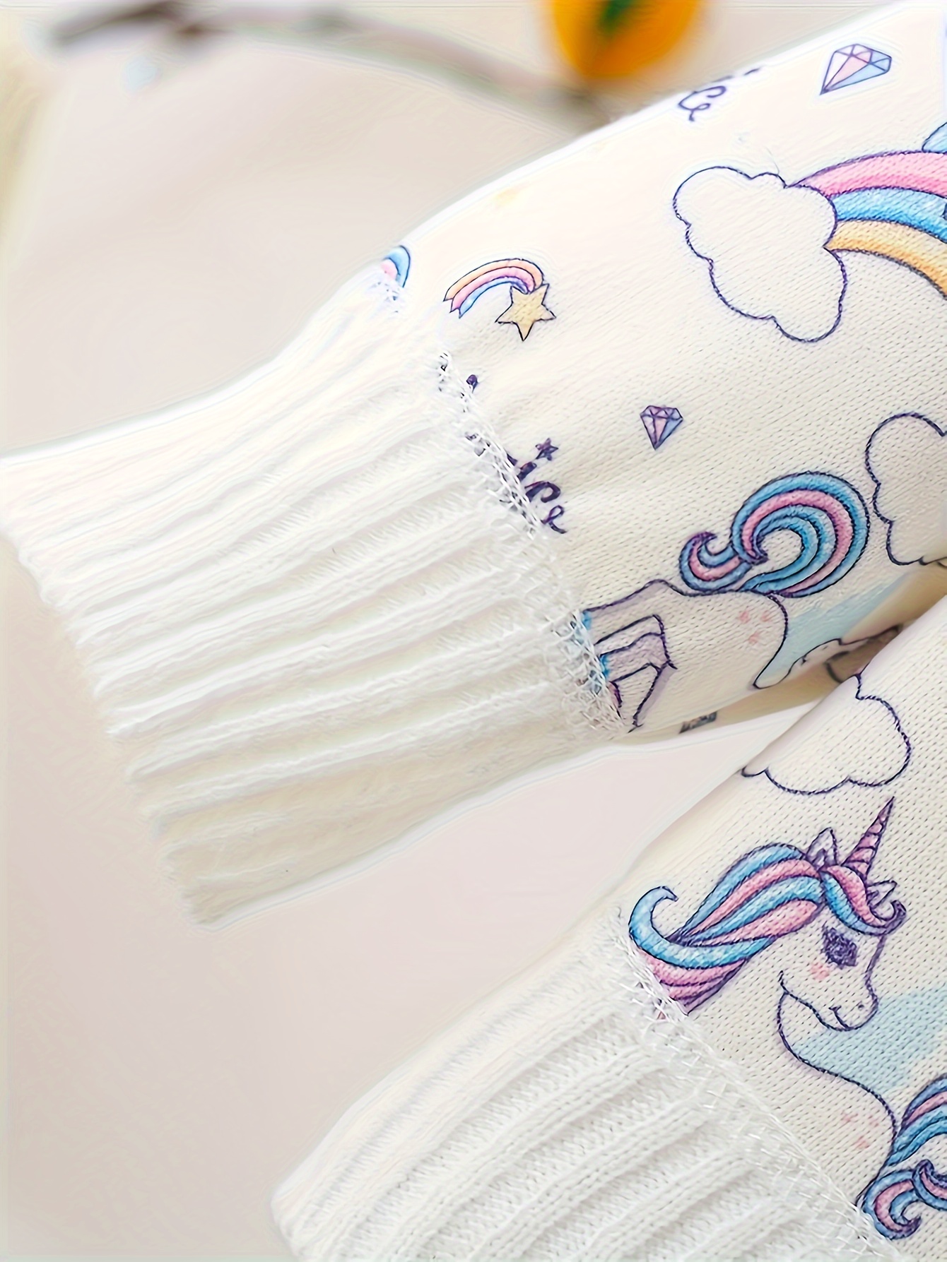 girls' cute unicorn print knit sweater long sleeve crew neck