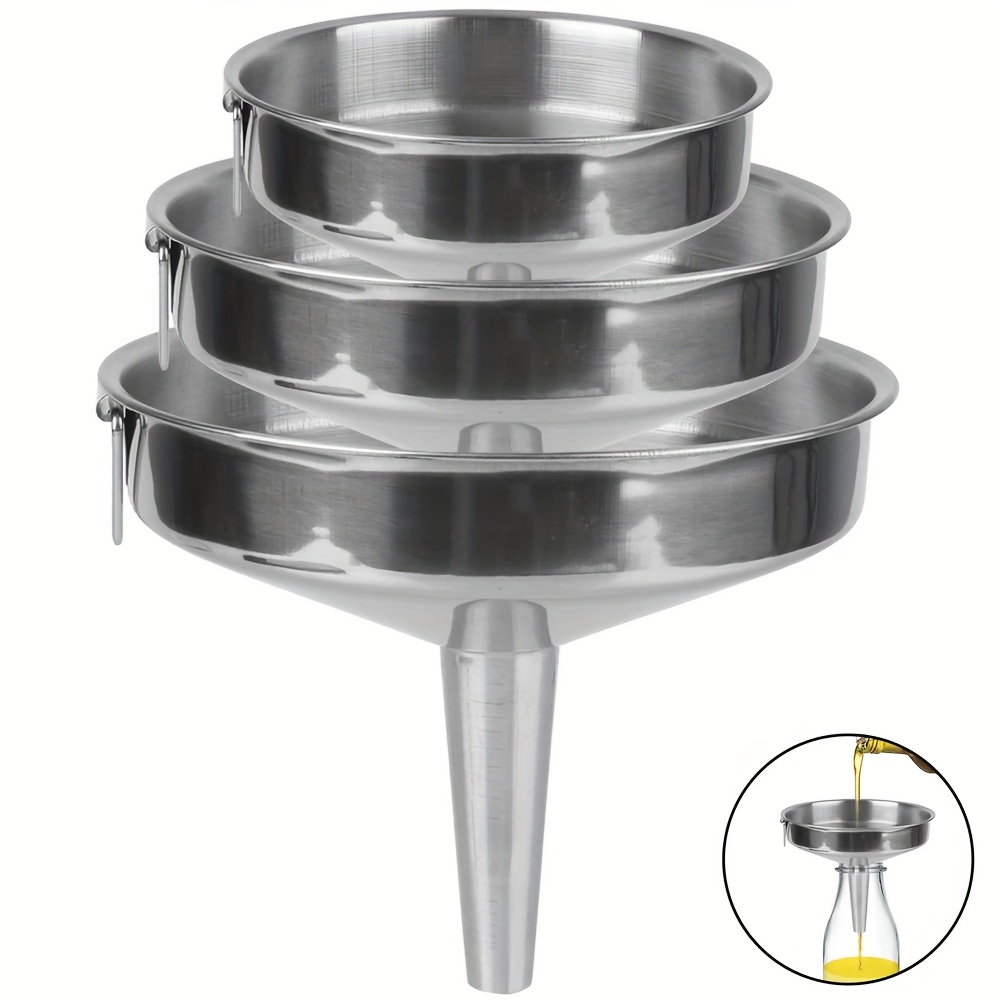 3pcs Big Stainless Steel Funnel For Kitchen Use, Kitchen Metal Funnel Set, Perfect For Transferring Of Liquid, Oils, Jam, Dry Ingredients & Powder