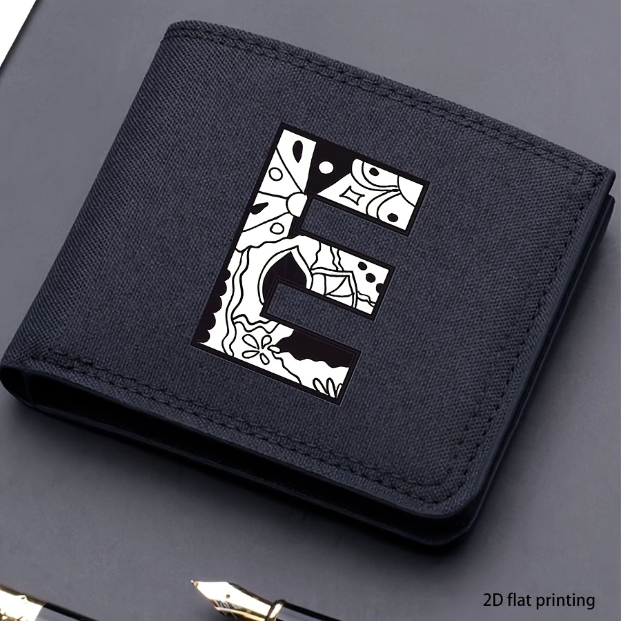 1 pieza, Cartera corta de lona impresa con 26 letras de moda para hombre, Cartera plegable con nombre propio, Cartera corta casual para negocios con ranuras para tarjetas, Regalo para hombres (impresión plana 2D)