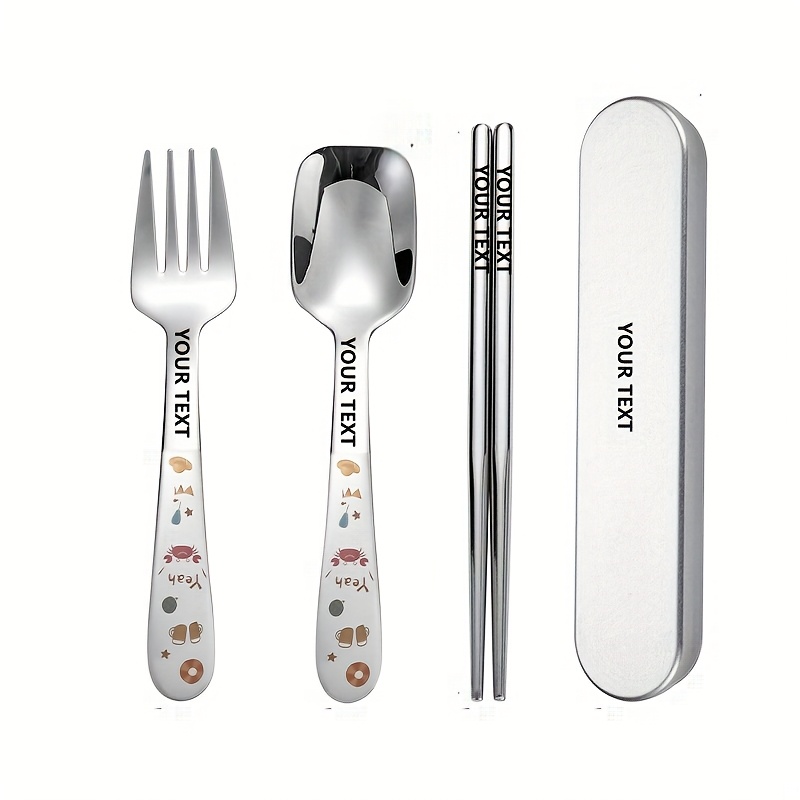 TEMU Personalized Customization, 316 Portable Chopstick Spoon Fork Set Tableware Single Person Set, Stainless Steel Tableware Box Set Dessert Spoon