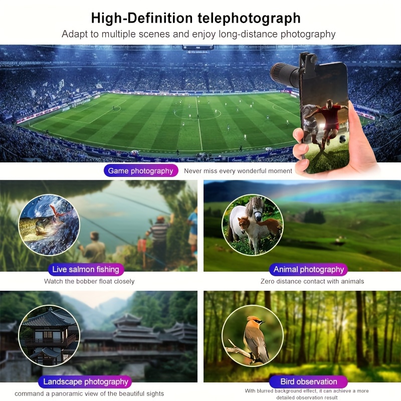 1pc 32x hd optical telephoto lens for smartphones 4k multi coated lens with anti   function universal phone clip rubber material suitable for most mobile phones ideal for   details 6