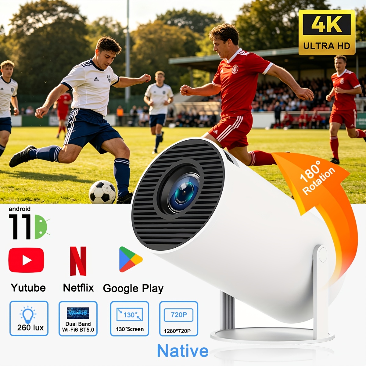 The Projector Runs 11, Supports Wifi And Wireless, Has 720p Resolution, And Supports 4k . It Features A Portable And Intelligent Design. Matches!