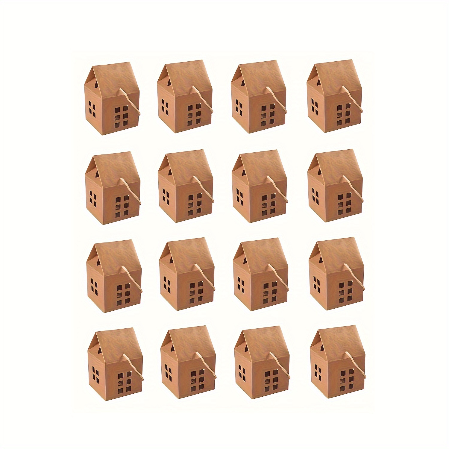 

12 Pack Cartoon Kraft Paper Gift Boxes With Handles - House-shaped Containers For Christmas Party Favors, Holiday Giveaways, And Decorations