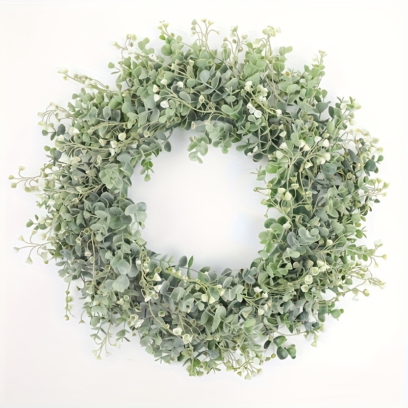 

1pc, Eucalyptus Wreath For Front Door And Wall Decor - Faux Green Leaves For Farmhouse, Patio, And Festival Celebration - Aesthetic Room And Bedroom Decor
