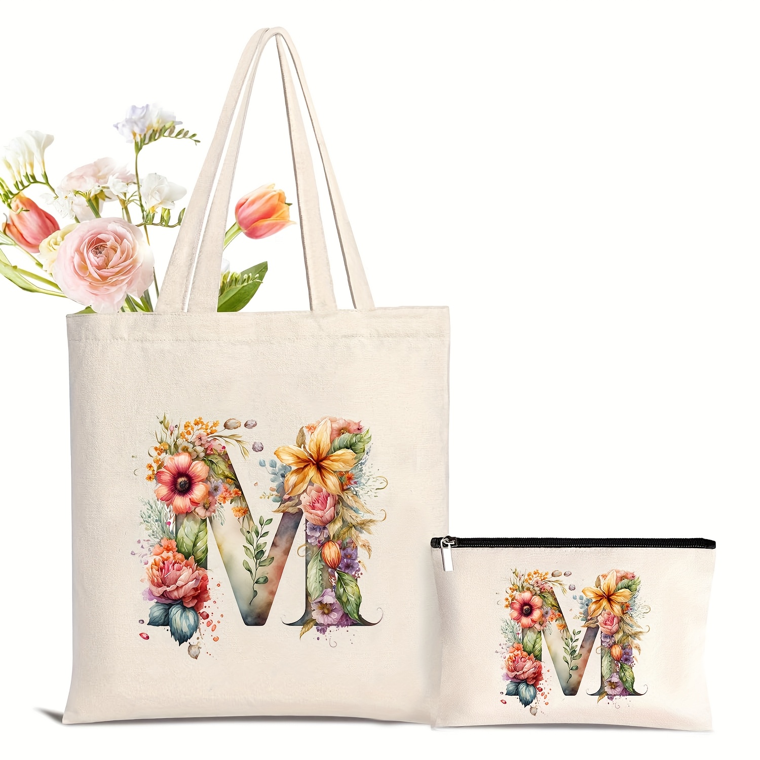 E-shop Modisches Damenhandtaschen-Set mit Buchstabenprint, inklusive einer großen Schultertasche und einer Tragetasche, mit einer Kombination aus