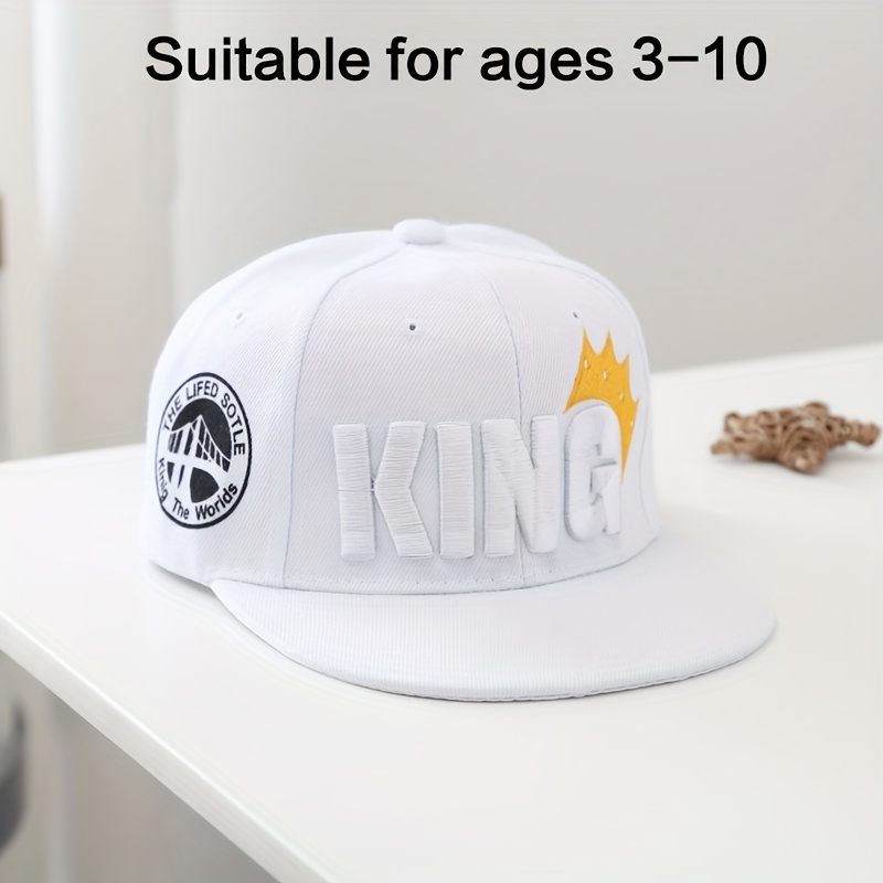 Boys Fashion- Hip Hop Cap With Stylish King Embroidery - Suitable For , Suitable For Children Aged 3 Years