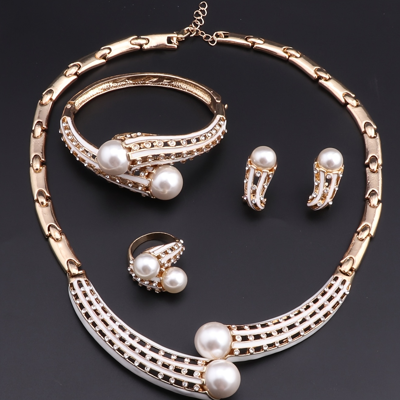 Bridal Rhinestone Simulated Pearl Jewelry Set