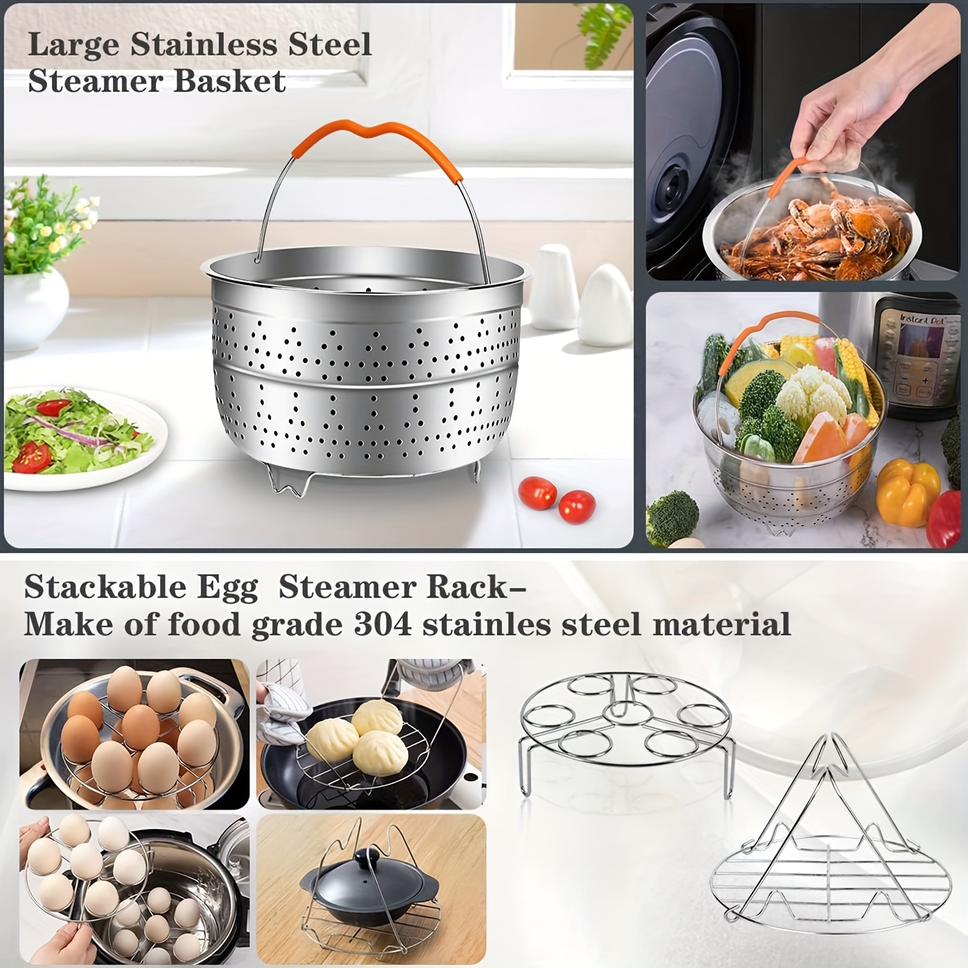 98pcs set kitchen accessories set for instant pot 5 6 8 qt 2 steamer baskets springform pan egg steamer rack egg bites mold kitchen tong silicone pad oven mitts cheat sheet magnet and etc details 2